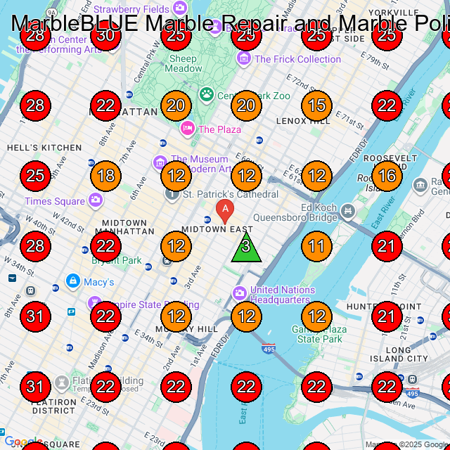 MarbleBLUE Marble Repair and Marble Polishing GeoGrid visibility map for Visa And Passport Office in Manhattan